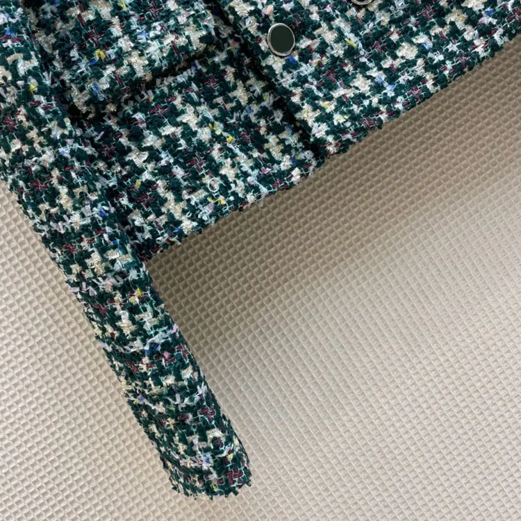 

Luxury Fashion Short Jacket Coat for Women 2021 Early Autumn Temperament Fresh Plaid-breasted Woven Long Sleeve Short Jacket