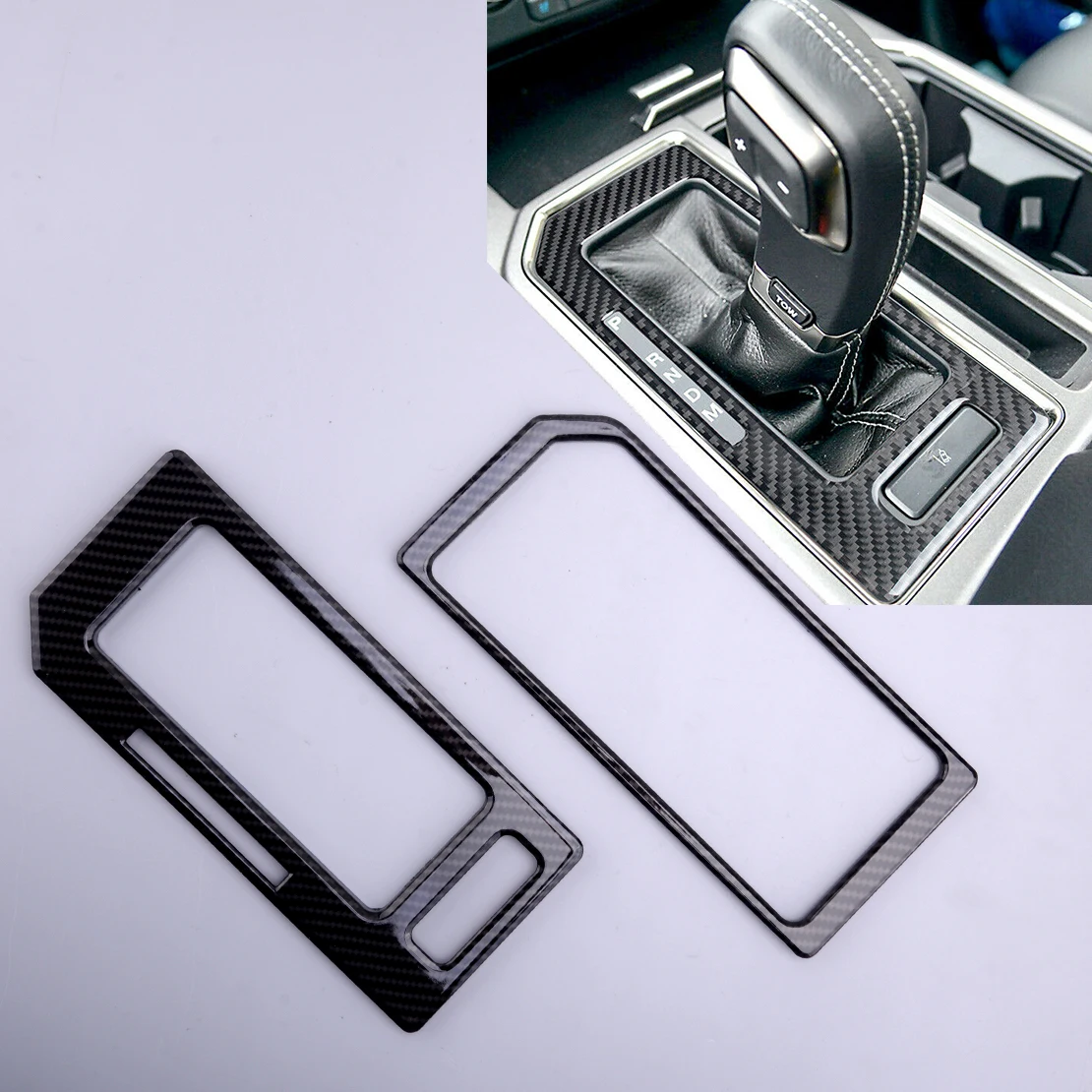 

2Pcs Car Gear Shift Frame Cover & Cup Holder Trim Carbon Fiber Texture ABS Fit for Ford F150 Raptor 2017 2018 2019 LHD Only