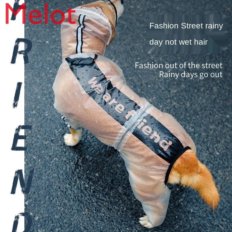 

High-End Luxury Puppy Dog Raincoat Four-Legged Waterproof All-Inclusive Pet Medium Large Dog Small Dog Rainy Day Clothes Poncho