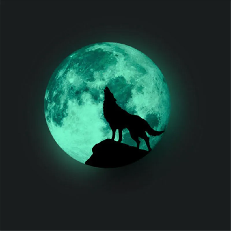Светящаяся наклейка в виде Луны и волка | Дом сад