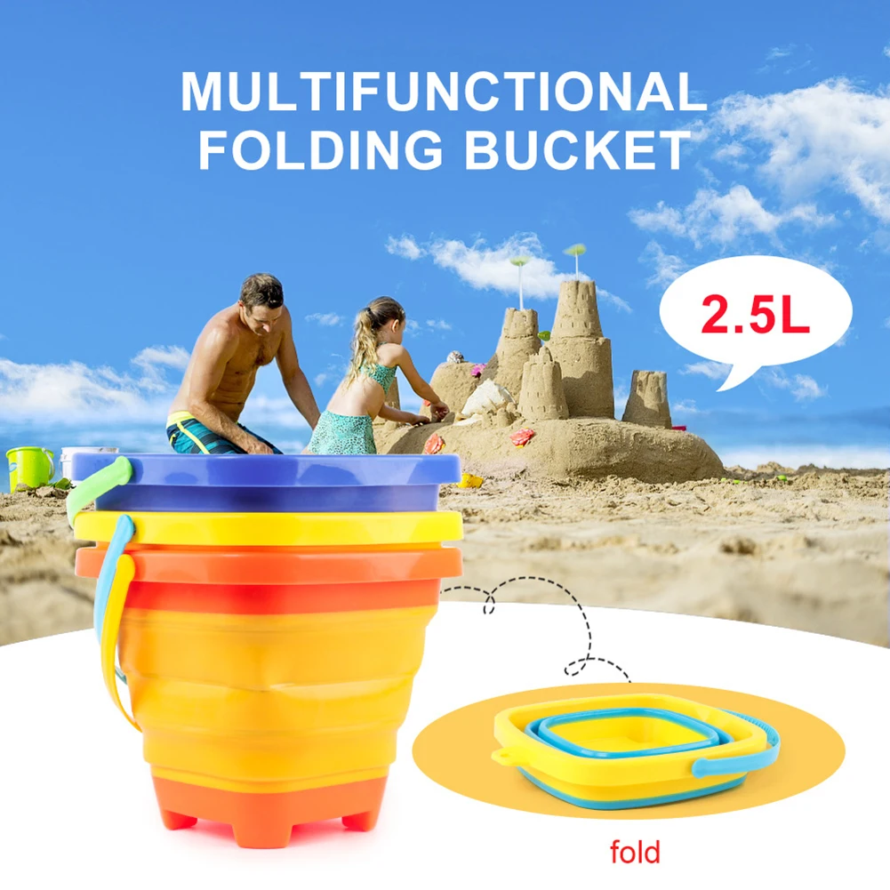 Silicone Folding Bucket Summer Outdoor Portable Bucket Beach Water Toys Multifunctional Telescopic Bucket For Kids Sand Bucket