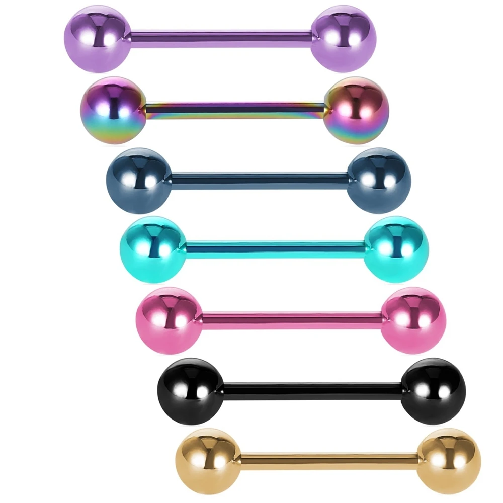 14G красочные кольца для языка стержни пирсинга сосков девочек прямые штанги
