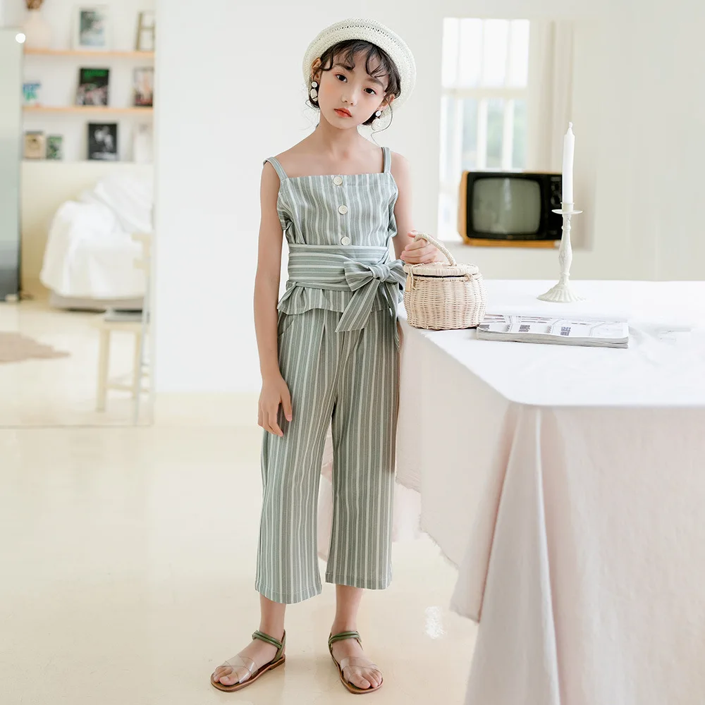 Новинка 2020 года летний комплект одежды для девочек полосатый жилет в стиле ретро