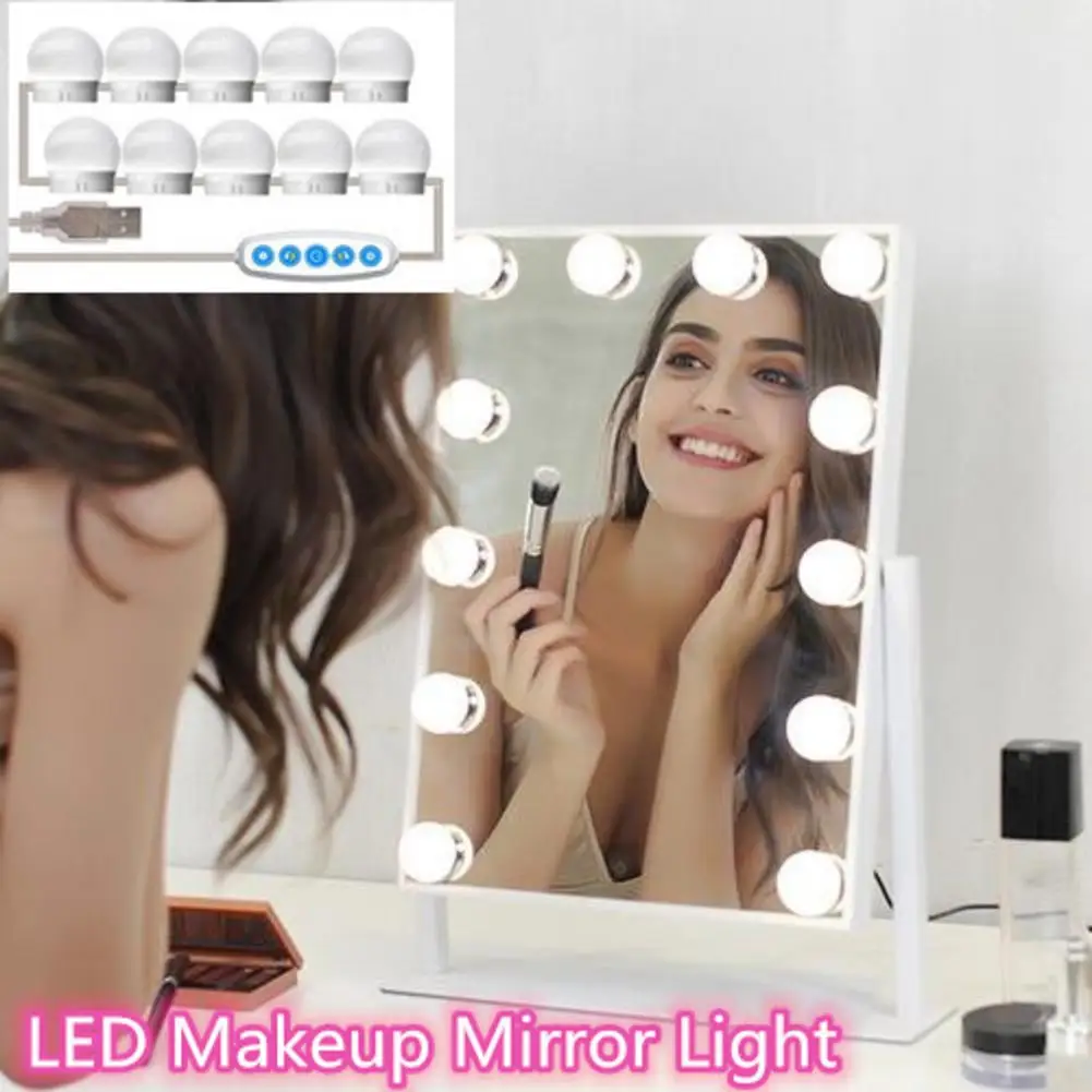 

LED Makeup Mirror Light Bulb Hollywood Vanity Lights 5 Level Dimmable Wall Lamp 10 Bulbs Kit For Dressing Table