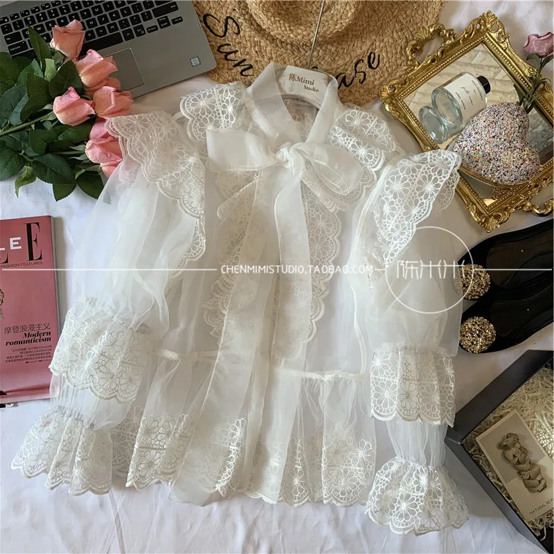 Кружевная рубашка принцессы дворца Весенняя Французская романтическая
