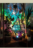 wooden hollow led projection night lamp bohemian colorful projector desk lamp household home decor holiday atmosphere lighting