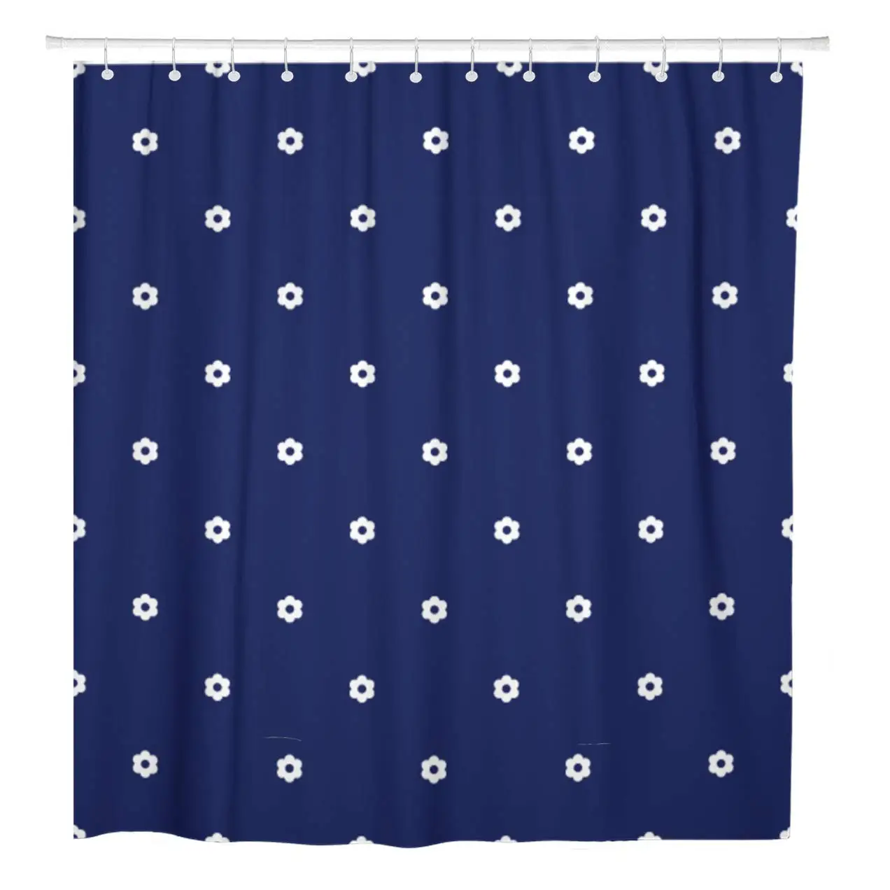 Abstract Navy Blue Little White Flowers Beautiful Beauty Blossom Shower Curtain Waterproof Polyester Fabric 72 x 78 Inches Set | Дом и сад
