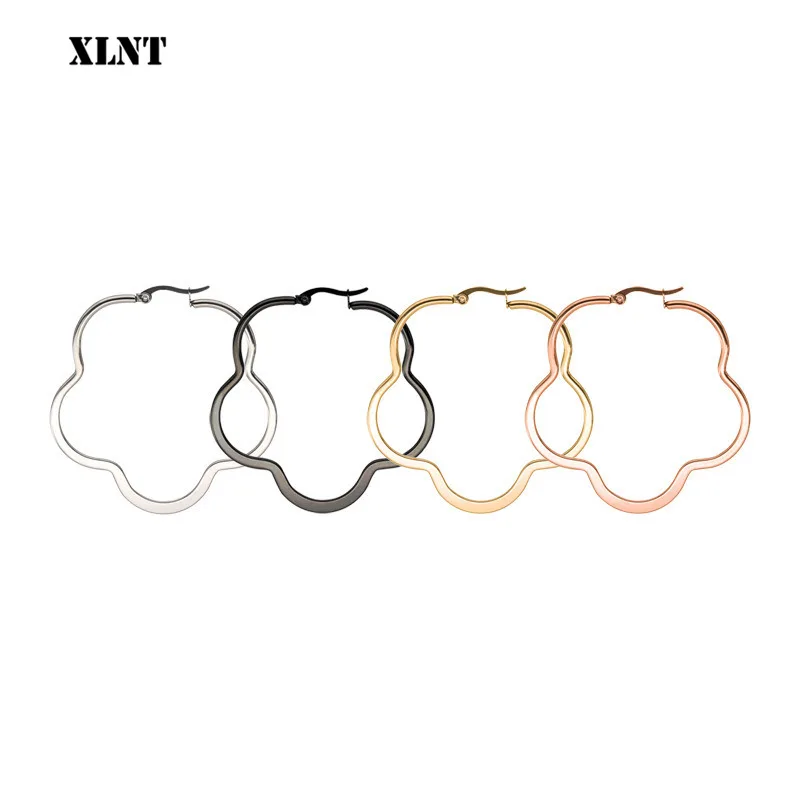 

XLNT New 4 color classic 316L stainless steel popular Plum Flower earrings smooth 30-50mm earrings fine polished smooth