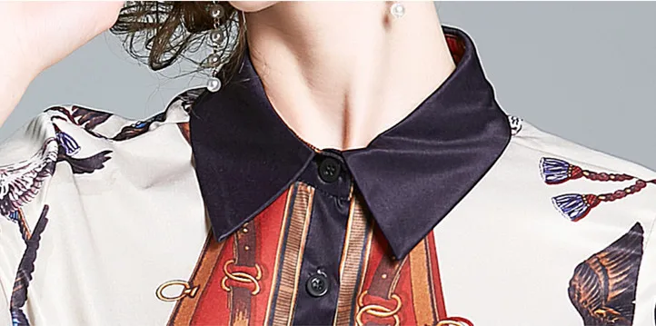 

JSXDHK New Hit Color Print Women's Blouses Loose Long Sleeve Chiffon Blouse Work Casual Vintage Tops Women Clothing Blusas
