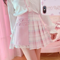 winter kawaii plaid mini skirt women school girl lolita korean high waist cute pink a line pleated aesthetic tennis short skirts