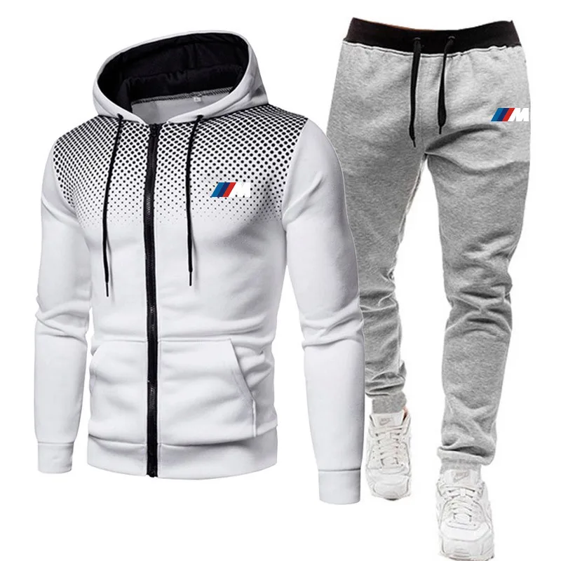 

2021 New BMW Fashion Men's Spring Autumn Trousers Hoodie Zipper Two-piece Jogging Suit M-3XL Cotton Track And Field Sports