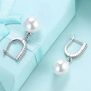 

K gold zircon earrings, pearl and diamond romantic earrings ear clips, women's white gold KZCE105-C KZCE105-E