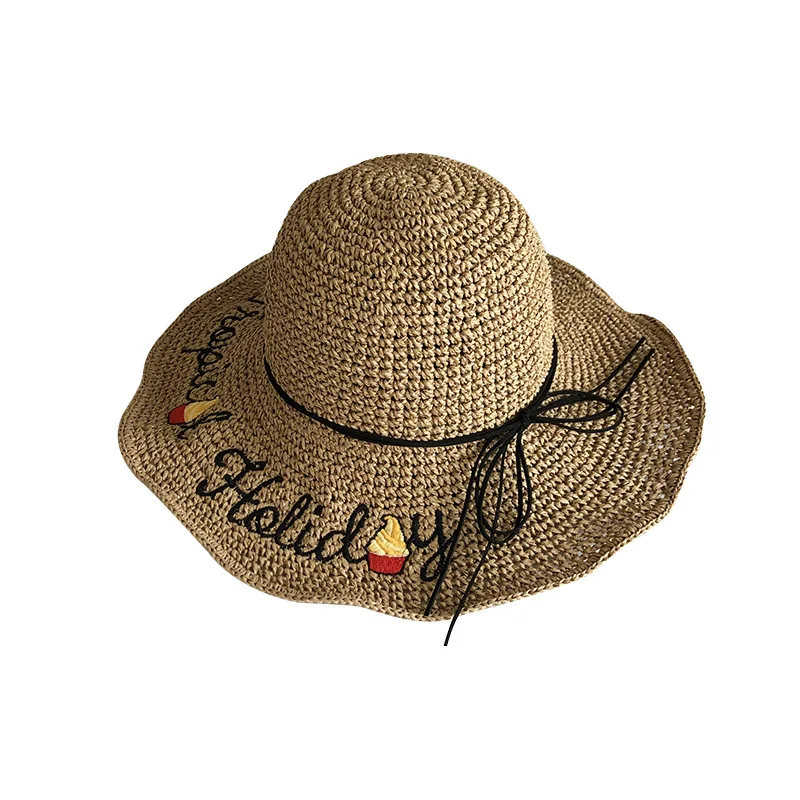 

New cap adult Women female summer woven foldable straw hat beach big eaves travel sunscreen sun hat 2MZ110