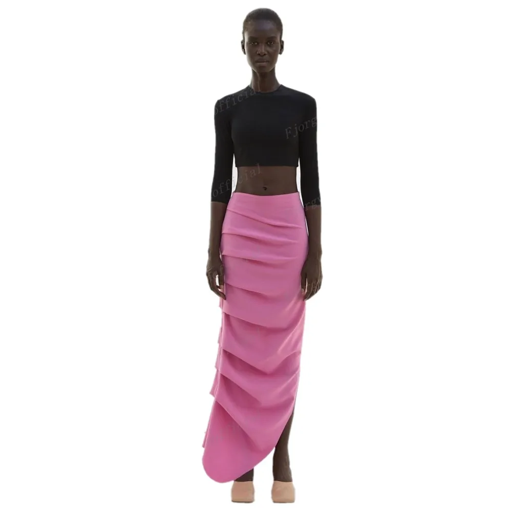 

Soft Pink Satin Women Skirt Fashion Straight Summer Side Slit Party Casual Female Skirts Custom Made Office Lady Skirts
