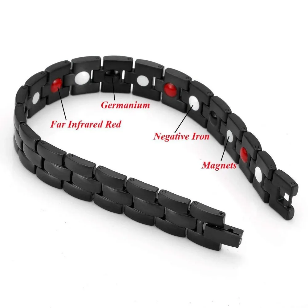 

MADALENA SARARA Premium Titanium Steel Energy Bracelet Energy Germanium Stone Inlaid Heathy For Body Black Color