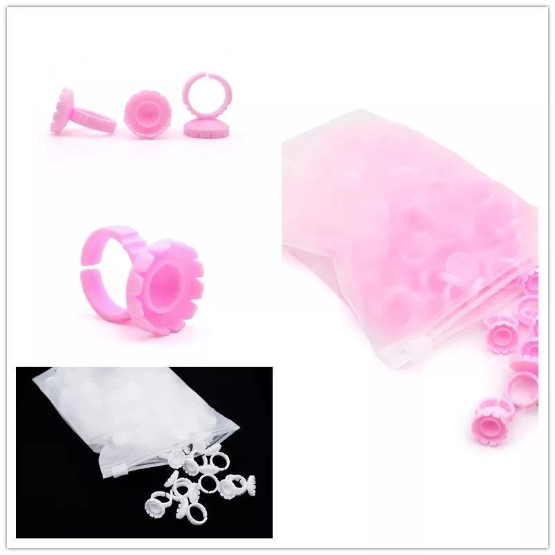 

100 pcs/bag Individual Eyelashes Glue Pallet Eyelashes Grafting Quick Blossom Ring Cup Eyelash Extension Adhesive Holder