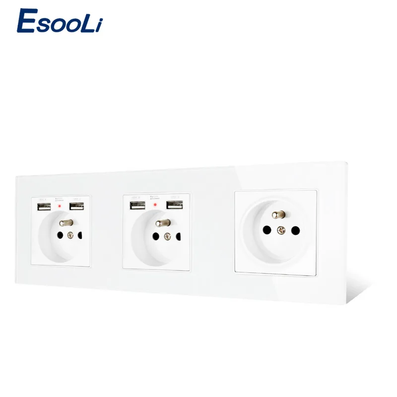 Настенная розетка Esooli с двумя USB-портами 3 клавиши 258 х86 мм | Обустройство дома
