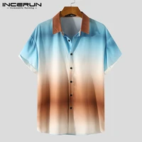 summer men hawaiian shirt gradient lapel short sleeve streetwear tie dye casual blouse 2021 fashion shirts camisa s 5xl incerun