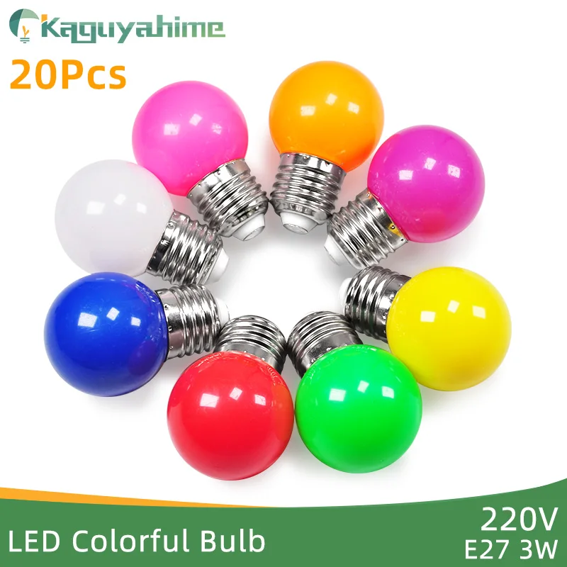 Kaguyahime 20pcs/lot Colorful USB Bulb E27 Globe Lamp 3W 220V Lampada SMD2835 RGB G45 Led Spotlight Red Green Blue Bomlillas