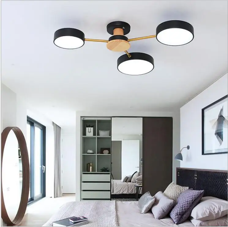 Nordic Simple Solid Wood Atmosphere Macaron Living Room Lamp Bedroom Study Wrought Iron Creative Led Ceiling Chandelier | Лампы и