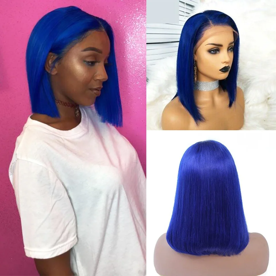 Парик из натуральных волос сапфировый желтый синий Боб | Шиньоны и парики