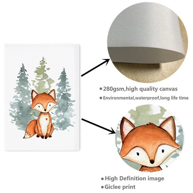 Животные с леса домашний декор холст живопись лиса плакаты оленем и принты милая
