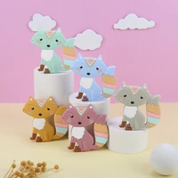 sunrony 5pc cute fox silicone teether cartoon animals food grade safety pendants diy pacifier chain accessories baby molar toys