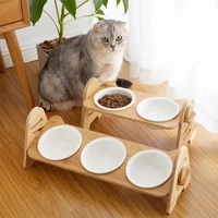 pet bowl for cats and small dogs puppy cat dog food and water bowl wooden stand feeder raised ceramic dish pet supplies