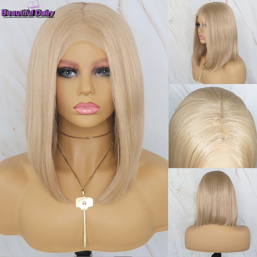 Beautiful Diary Short Bob Wigs For Women Futrura Hair 13x4 Syntehtic Lace Front Wigs With Middle Part Blonde Lace Front Wig