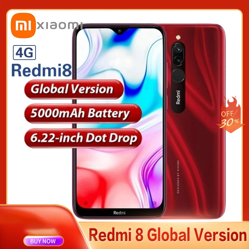 Original Global Version Xiaomi Redmi 8 Smartphone 4GB RAM 64GB ROM 6.21 Full Screen Eight Core CPU 5000 mAh Battery Mobile Phone