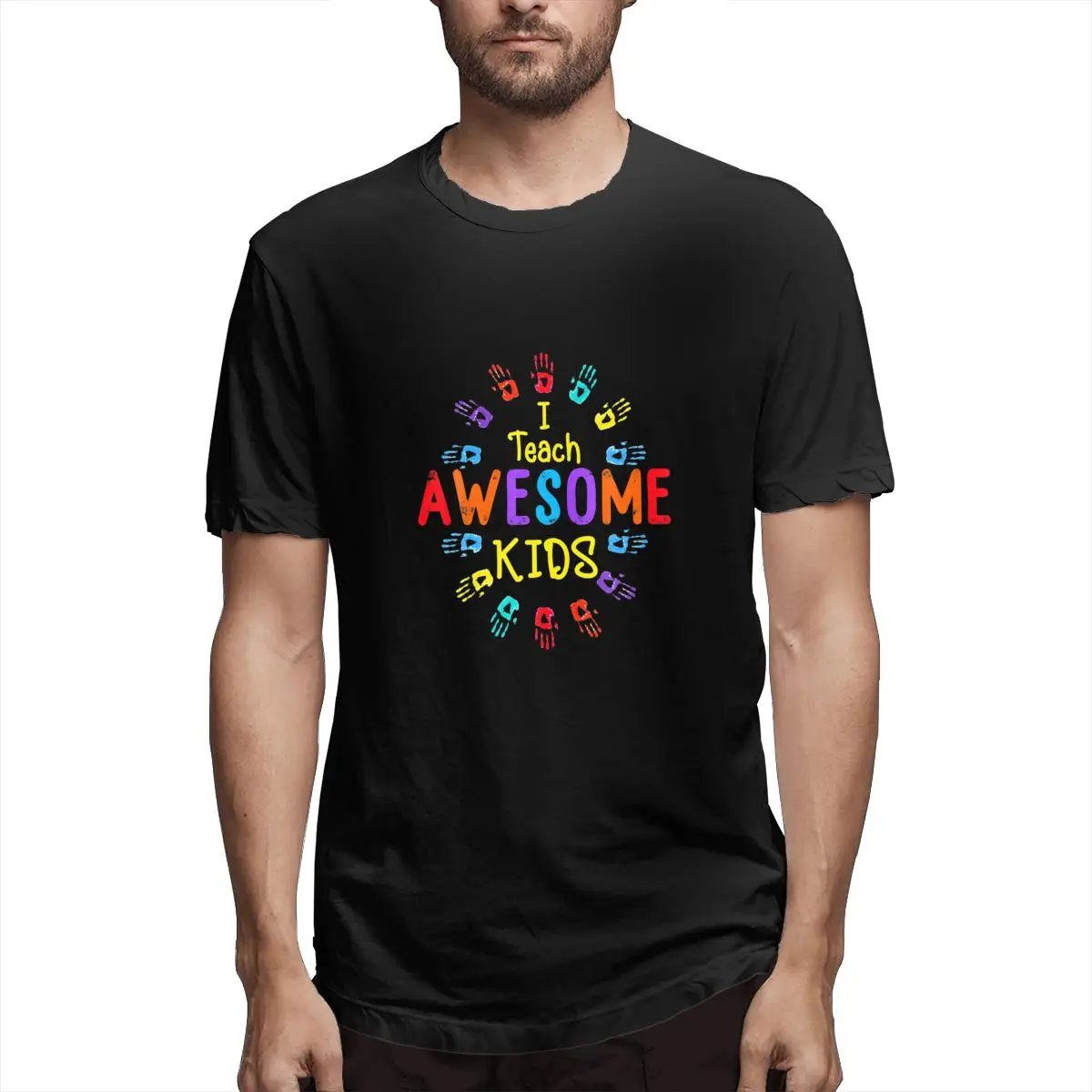 

I Teach Awesome Kids Autism Awareness Teachers Aut Graphic Tee Men's Short Sleeve T-shirt Funny Cotton Tops
