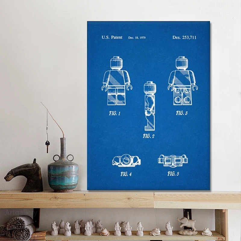 Лего человек патентированный игрушечный художественный набор для поклонников Лего плакаты Украшение детской комнаты печать чертежа подарочные идеи игры Декорации на.
