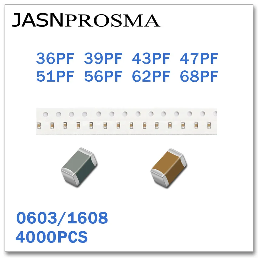 Jasnesma 4000 шт 0603 1608 COG/NPO RoHS 50V 5% 36PF 39PF 43PF 47PF 51PF 56PF 62PF 68PF SMD высокое качество конденсатора