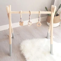 nordic style baby gym play frame wooden infant nursery sensory ring pull toy
