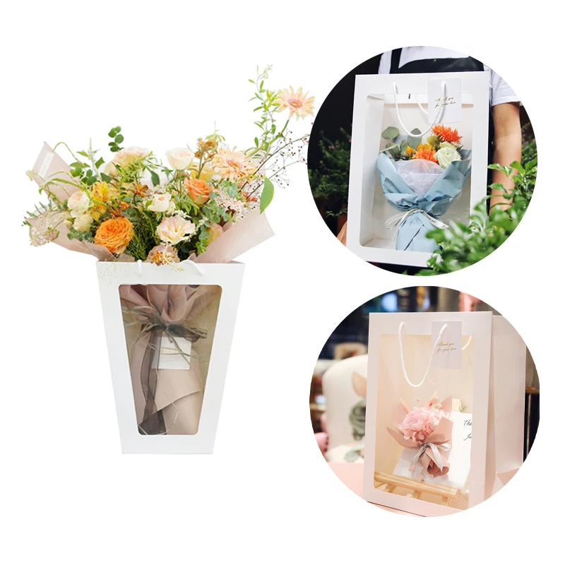 

Christmas Gift Packing Transparent Window Tote Bag Bouquet Souvenir Paper Bag 5 Pcs