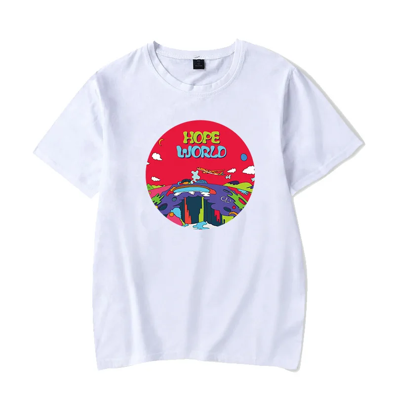 Футболка Kpop HOPE WORLD модная белая футболка из J-HOPE хлопка с героями мультфильмов