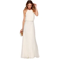 hot sale european style summer dress chiffon sleevless halter backless sexy long party dress white elegant maxi beach dresses