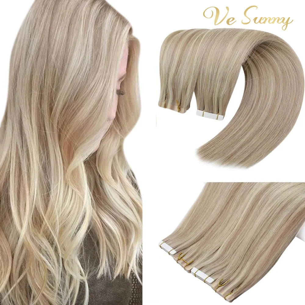 

VeSunny Tape in Remy Hair Extensions Invisible Skin Weft Seamless Glue on Virgin Hair Salon Quality 2.5g/pcs #P18/613