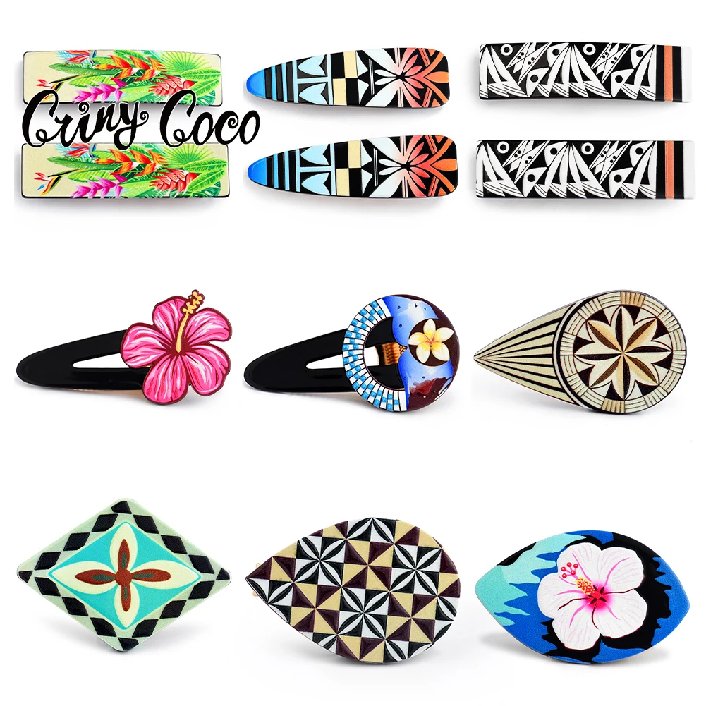 

Cring Coco Hawaiian Acrylic Hairpins New Designer Hibiscus Flowers Round Tree Headwear Hairpins Hair Clips Clip Pin for Women