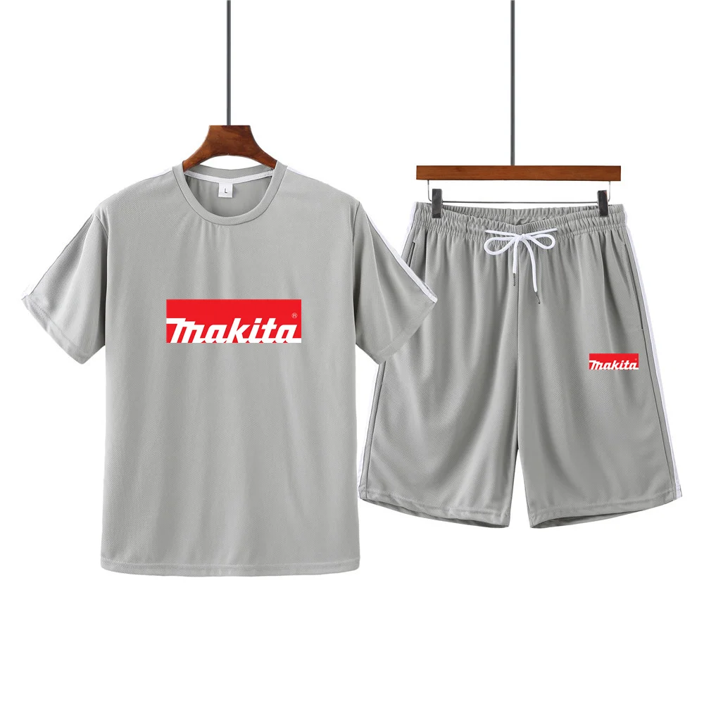 

Men's summer hot sale Thakita print round neck short sleeve + casual shorts sports running suit male MA35