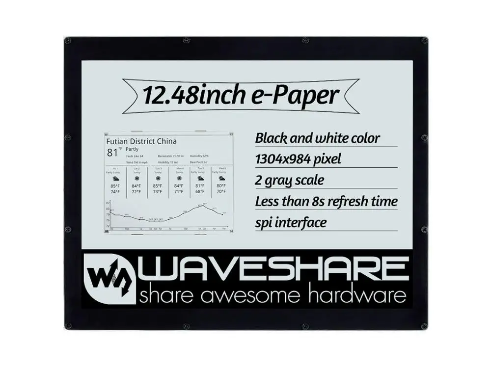 Waveshare 12 48 дюймовый E Ink модуль дисплея разрешение 1304*984 черный/белый двухцветный