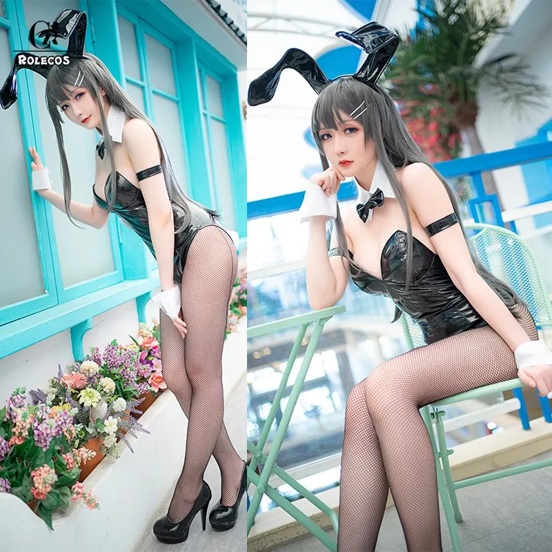 ROLECOS Sakurajima Mai костюм для косплея женский сексуальный аниме блестящий кожаный