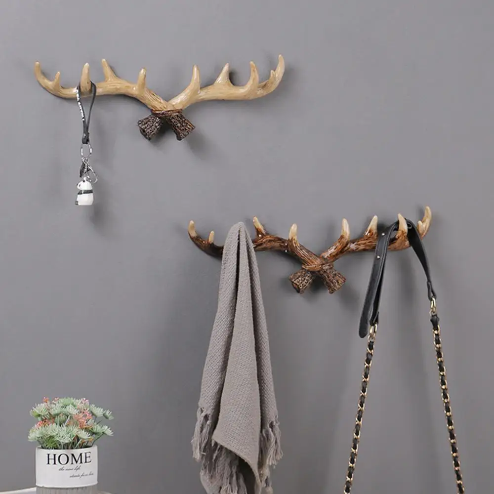 

Creative Vintage Deer Horn Design Wall Mount Resin Hook Hat Key Coat Rack Hanger