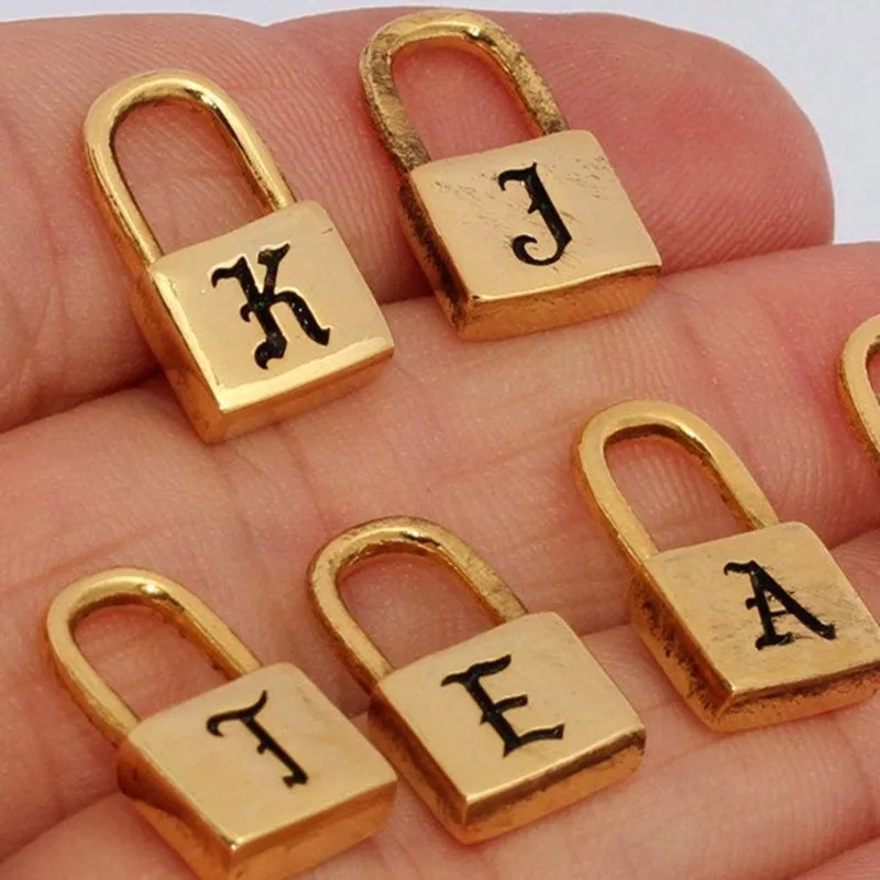 1Pcs A-Z Padlock raw brass 24k Gold Plated Letter (Nickel Free and Lead Free) HRF46 | Украшения и аксессуары