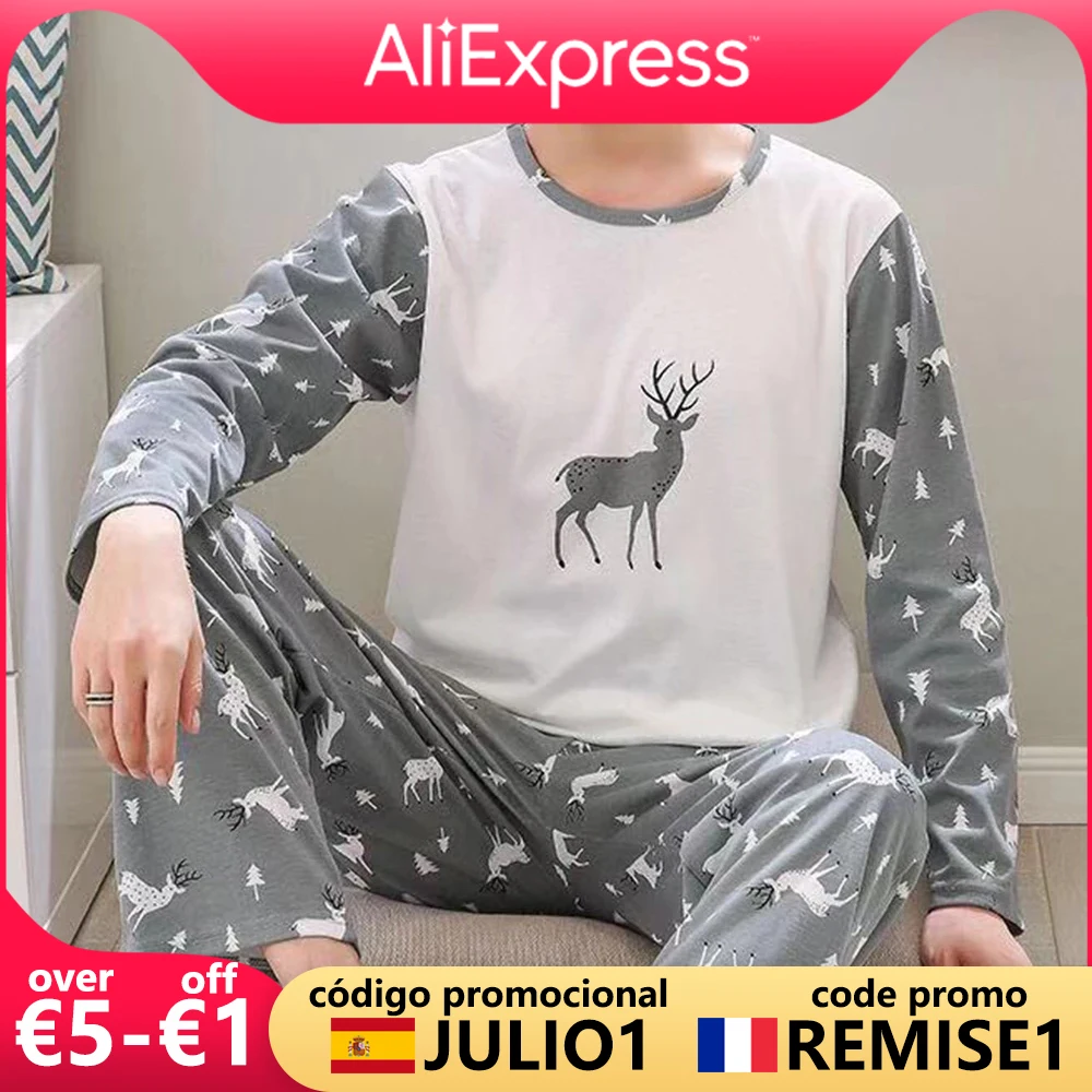 Сезон весна осень Мужские Пижамные комплекты хлопковые пижамы с длинным рукавом