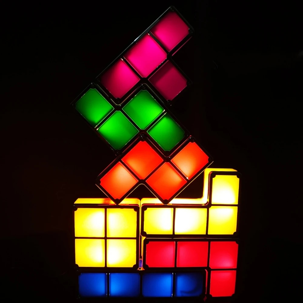 DIY Tetris Night Light Puzzle Stacking Children's Toy LED Table Lamp Building Block Game Tower Colorful Atmosphere | Лампы и