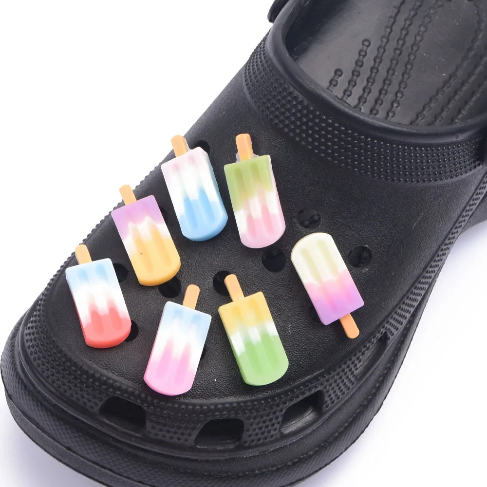 

Free Shipping Kids Resin Shoes Charms Colorful Ice Cream Heart Croc Shoe Charm White Angel Decorations Shinny Star Accessories