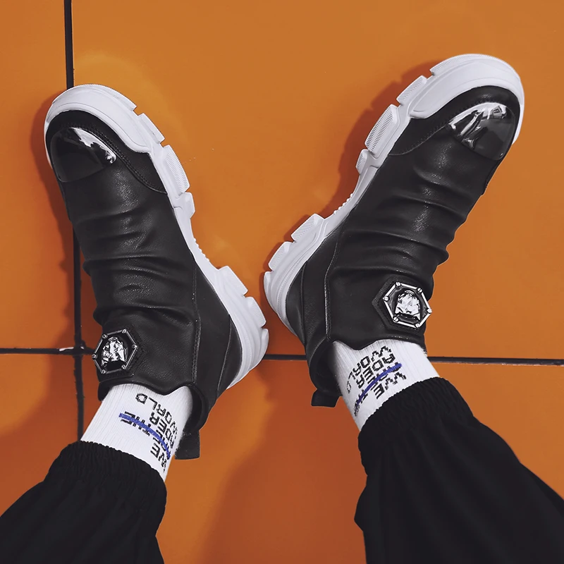 Мужские ботинки с металлическим носком высокие кроссовки мотоциклетные