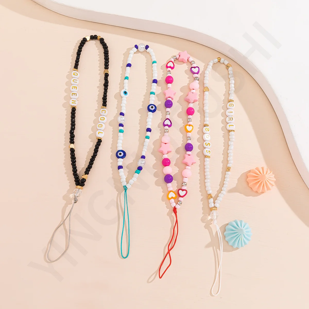 

Fashion Bohemian Style Round Rice Beads Mix And Match Love Heart-Shaped Stars Women's Acrylic Letter Mobile Phone Chain Jewelry