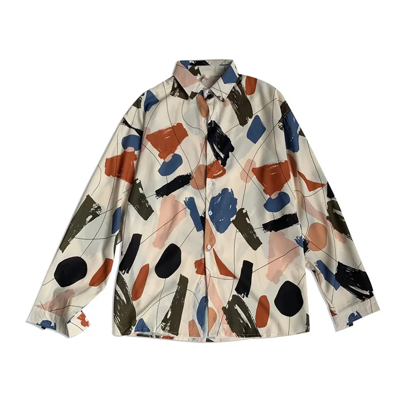 

Men Shirts Long Sleeve Casual Loose Tops Print Blouses Mens Fashion Shirt Personality Spring Autumn Summer Handsome Lapels New